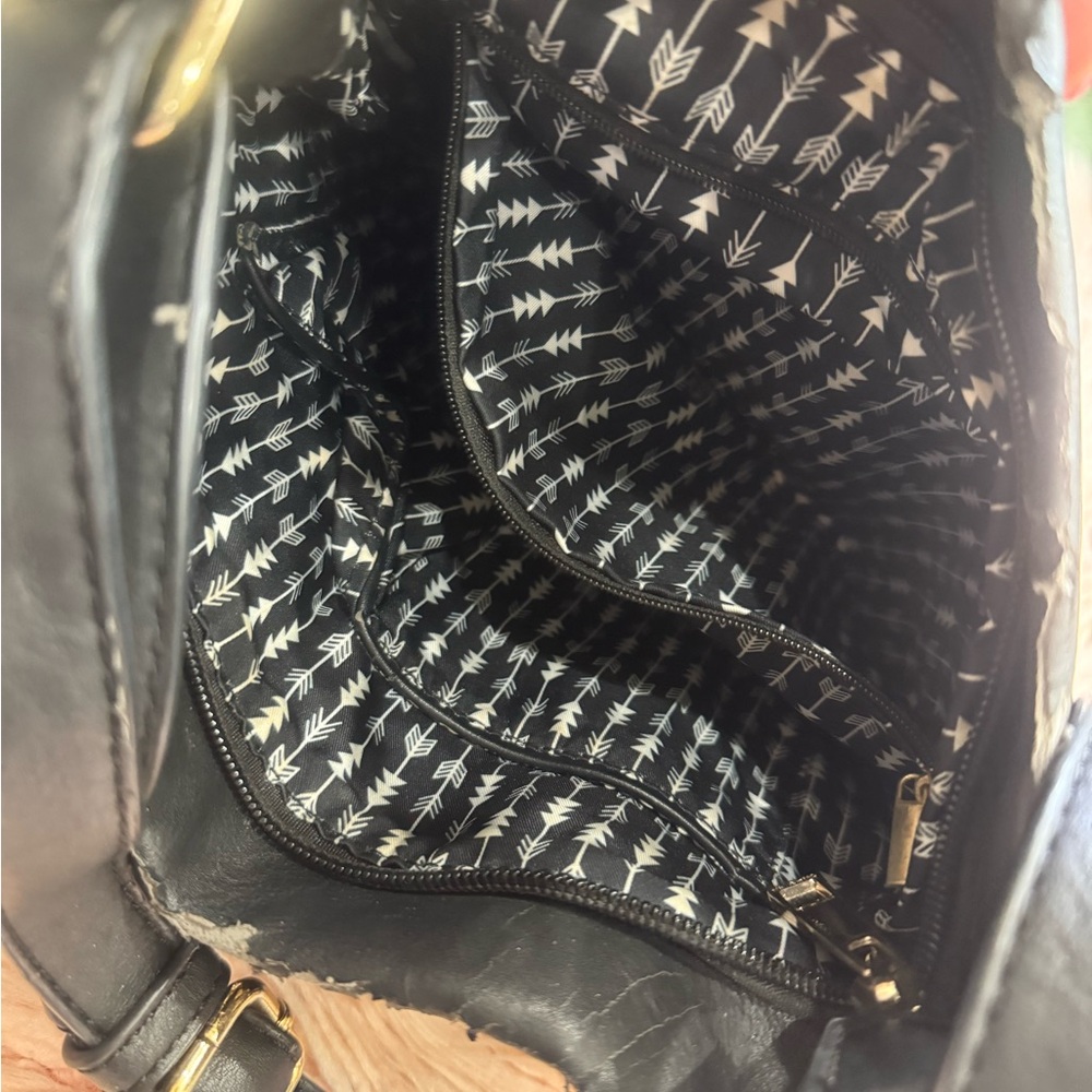 80s Black Fringe Crossbody Bag w/ Gold Studs - Picture 3 of 6